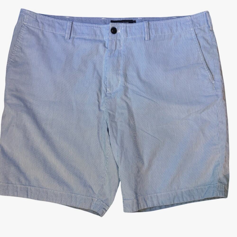 Tommy Hilfiger Seersucker Shorts Blue & White Men's Size 38 Preppy Classic EUC - Picture 1 of 8